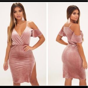 PrettyLittleThing blush Velvet dress